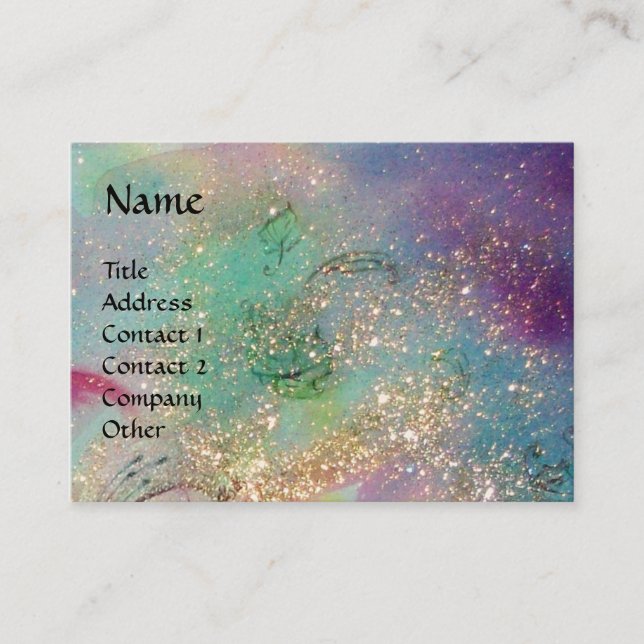 ARCADIA  / MAGIC GOLD SPARKLES  Blue Green,Teal Business Card (Front)
