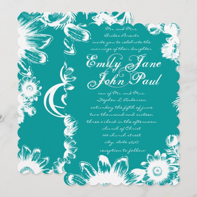 Arcadia Minty Blue Boho Floral Wedding Invitation (Front/Back)