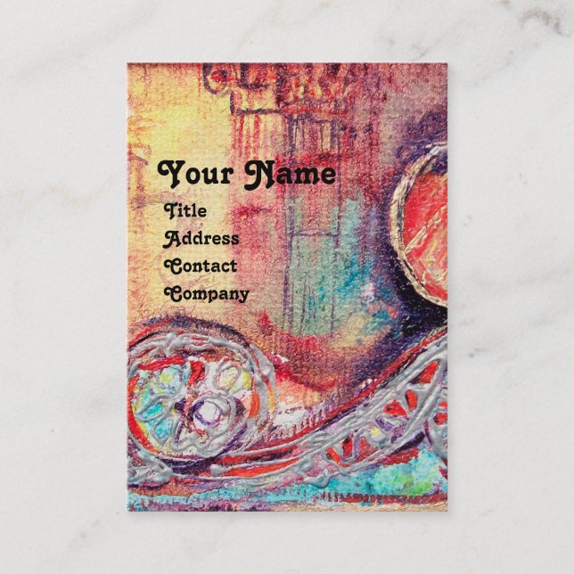 ARCADIA , Red Blue Yellow Silver Abstract Business Card (Front)