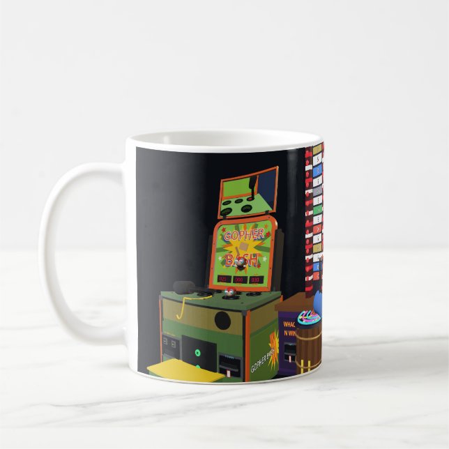 Arcadius Lineup - Gopher Bash, High Striker, Rhyth Coffee Mug (Left)