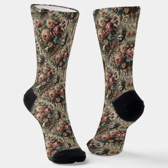 🩸 Arcane Altars – Gothic Victorian Tapestry Socks (Angled)