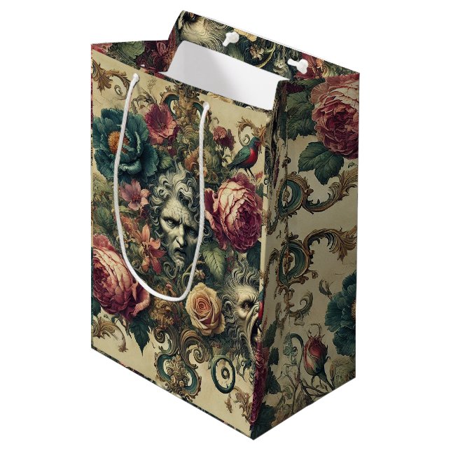 Arcane Atelier Signature – Gothic Floral  Medium Gift Bag (Front Angled)