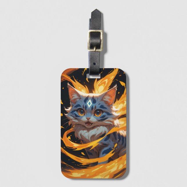 Arcane Ember: The Flamebound Kitten Familiar Luggage Tag (Front Vertical)
