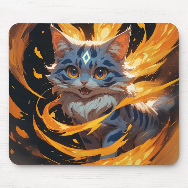 Arcane Ember: The Flamebound Kitten Familiar Mouse Mat (Front)