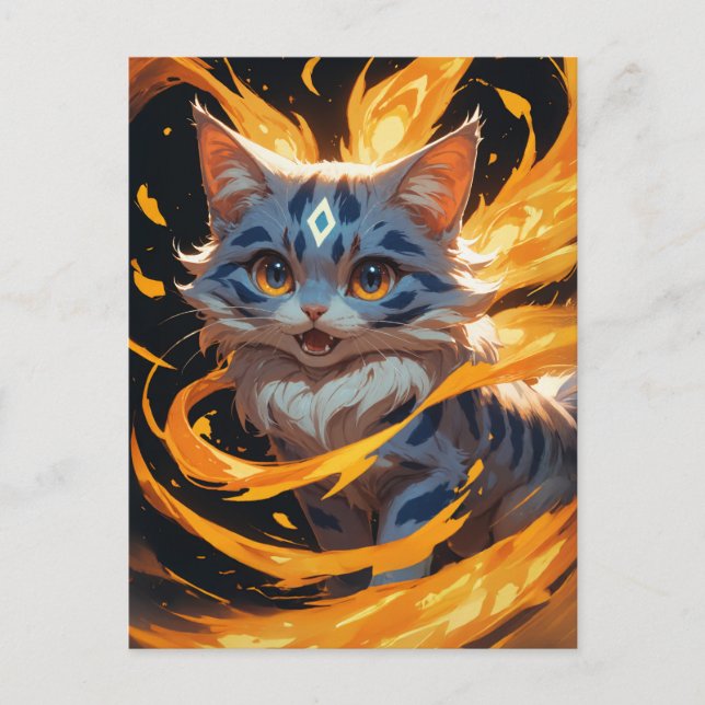 Arcane Ember: The Flamebound Kitten Familiar Postcard (Front)