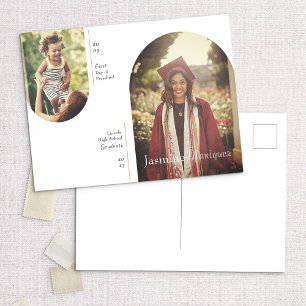 Arch 2 Photo Then & Now Graduation Announcement Postcard