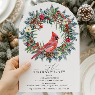 ARCH 80th Birthday Party Red Cardinal Wreath Invitation