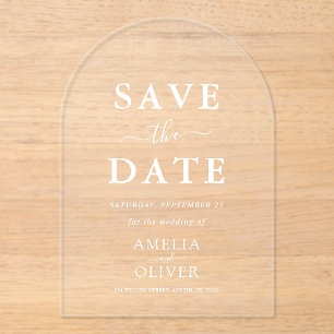 Arch Acrylic Chic White Text Wedding Save The Date Invitations