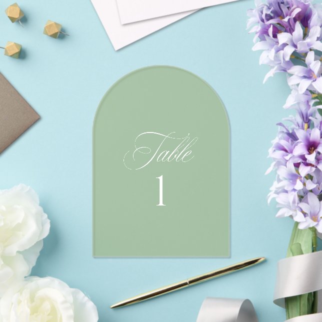 Arch Acrylic Sage Green Wedding Table Number (Insitu (Wedding))