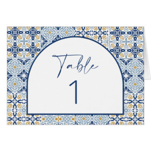 Arch Amalfi Blue Tile Table Number Horizontal Card