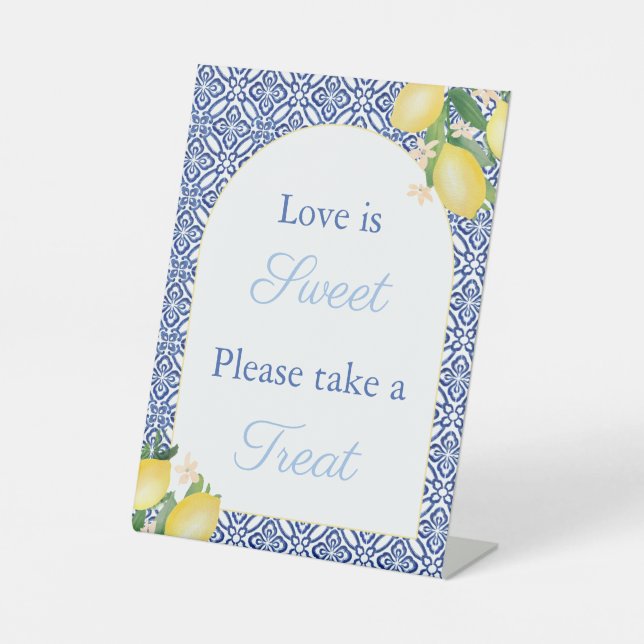 Arch Amalfi Lemons Love Is Sweet Bridal Shower Pedestal Sign (Front)
