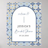 Arch Amalfi Mediterranean Blue Bridal Shower Sign