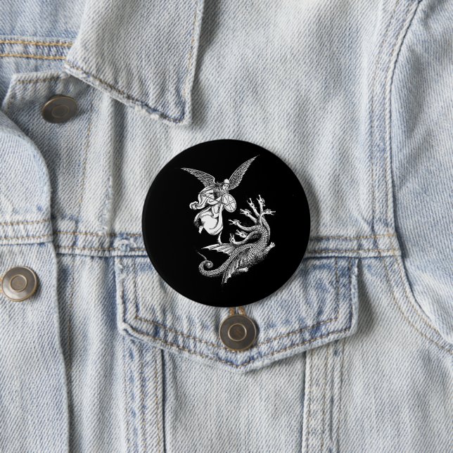 Arch Angel Fighting hydra Dragon art illustration 7.5 Cm Round Badge (In Situ)
