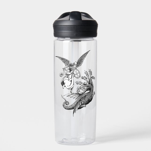 Arch Angel Fighting hydra Dragon art illustration Water Bottle (Front)