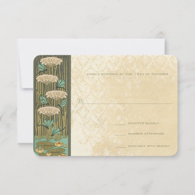 Arch Art Nouveau Dragonfly Lilypad Response Card (Front)