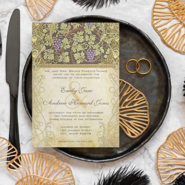 Arch Art Nouveau Peacock Birds Vineyard Wedding  Invitation (Creator Uploaded)