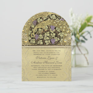 Arch Art Nouveau Peacock Birds Wedding Invitation