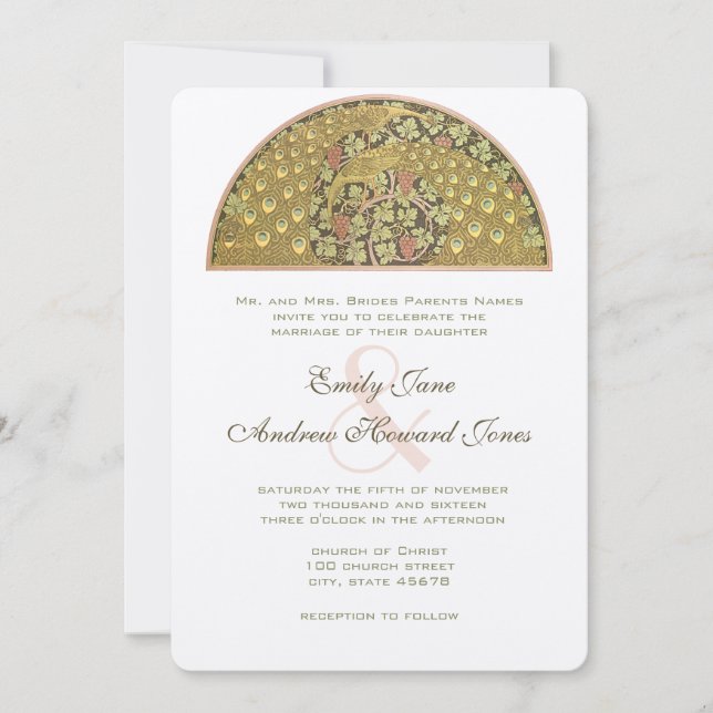 Arch Art Nouveau Peacock Birds Wedding Invitation (Front)