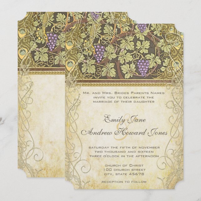 Arch Art Nouveau Peacock Birds Wedding Invitation (Front/Back)