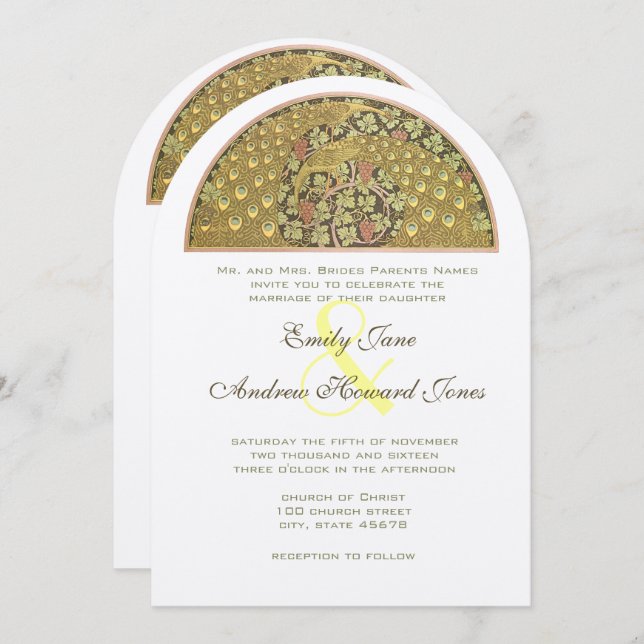Arch Art Nouveau Peacock Birds Wedding Invitation (Front/Back)