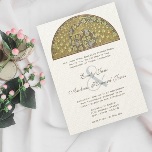 Arch Art Nouveau Peacock Birds Wedding Invitation (Creator Uploaded)
