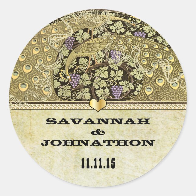 Arch Art Nouveau Peacock Birds Wedding Seal (Front)
