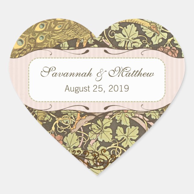 Arch Art Nouveau Peacocks Heart Wedding Seal (Front)