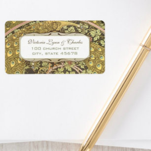 Arch Art Nouveau Vineyard Peacock RSVP Address  Label