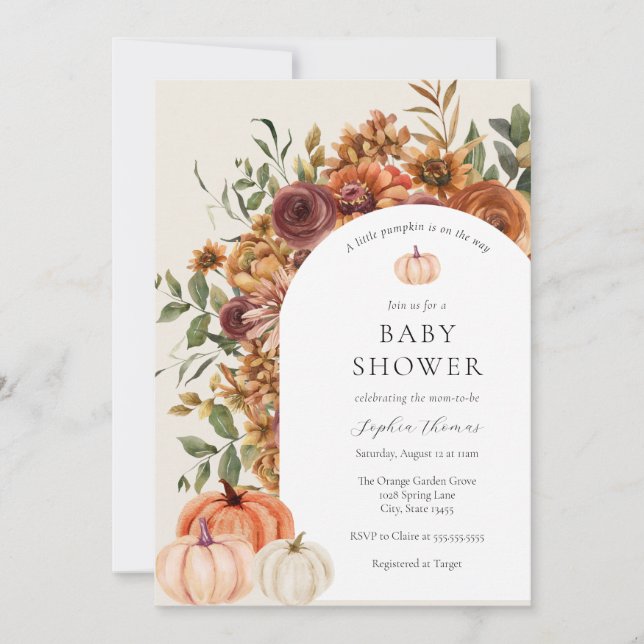 Arch Autumn Pumpkin Baby Shower Invitation (Front)