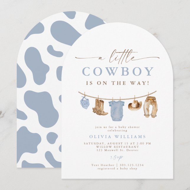 Arch Baby Clothesline Little Cowboy Baby Shower Invitation (Front/Back)