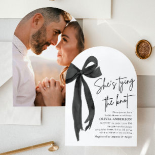Arch Black Bow She's Tying the Knot Bridal Shower Invitation