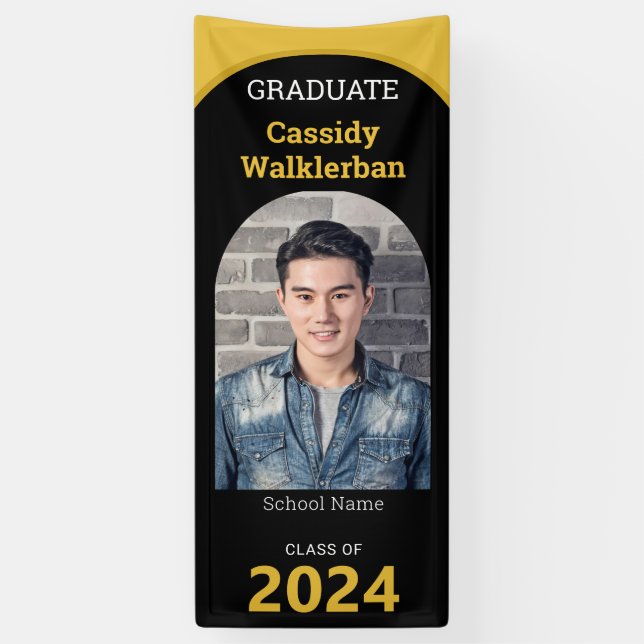 Arch Black Gold Photo Graduation Banner (Vertical)