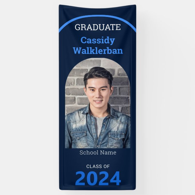 Arch Blue Photo Graduation Banner (Vertical)