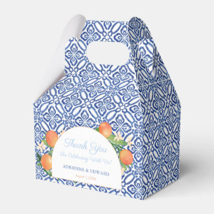 Arch Blue Tiles Oranges Mediterranean Wedding Favour Box