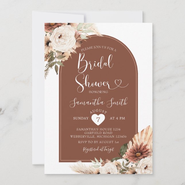 Arch Bohemian Terracota White Floral Bridal Shower Invitation (Front)
