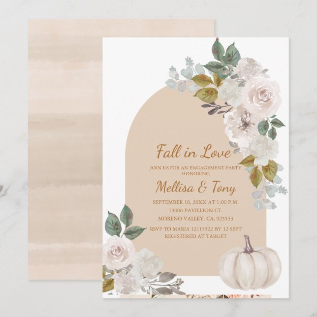 Arch Boho Floral Pumpkin Falling in love  Invitation (Front/Back)