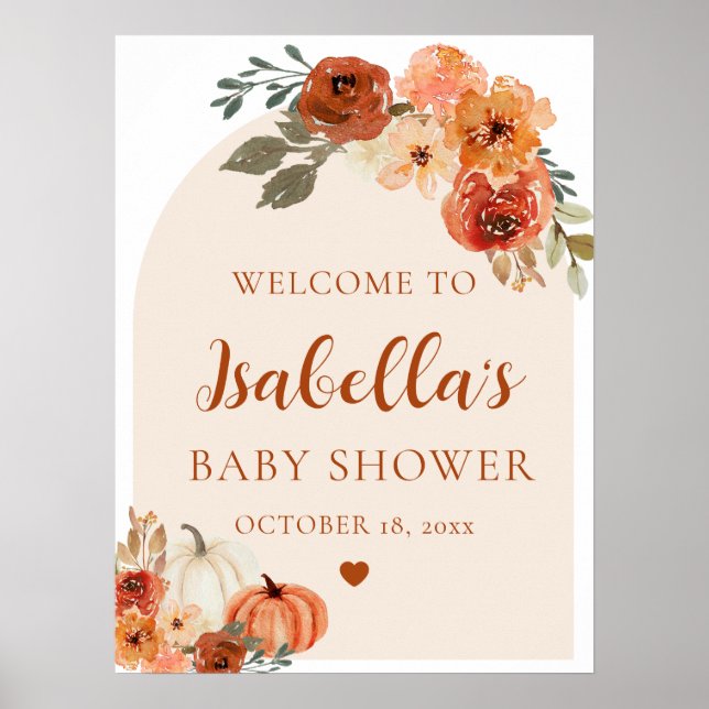 Arch Boho Little Pumpkin Baby Shower Welcome Sign (Front)