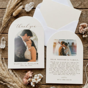 Arch Boho Minimalist Photo Wedding Thank You Card