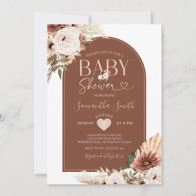 Arch Boho pampas grass Floral Baby Shower Invitation (Front)