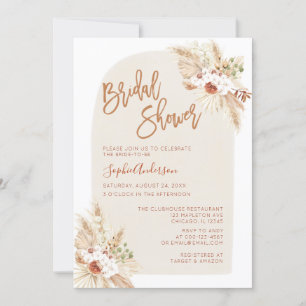 Arch Boho Terracotta Pampas Grass Bridal Shower Invitation