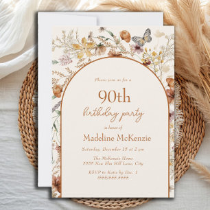Arch Boho Wildflowers 90th Birthday Invitation