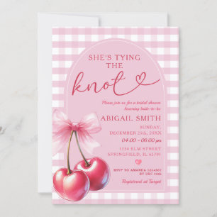 Arch Bow She's Tying The know Cherry Bridal Shower Invitation