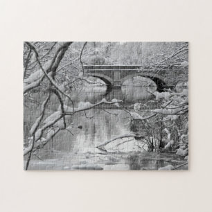 Arch Bridge over Frozen River in Winter Jigsaw Puzzle