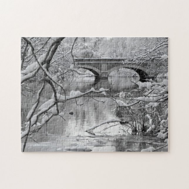 Arch Bridge over Frozen River in Winter Jigsaw Puzzle (Horizontal)