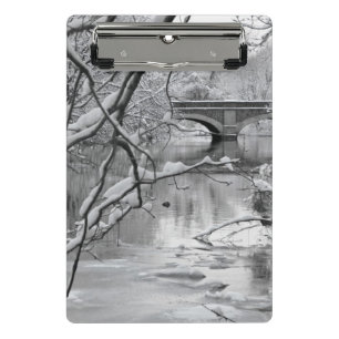Arch Bridge over Frozen River in Winter Mini Clipboard