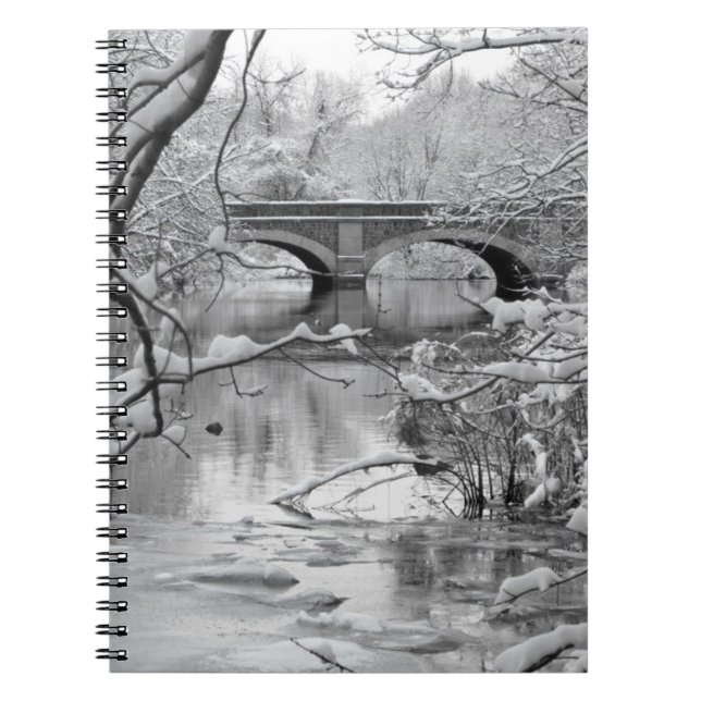 Arch Bridge over Frozen River in Winter Notebook (Front)