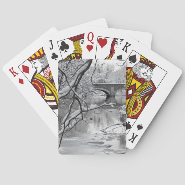 Arch Bridge over Frozen River in Winter Playing Cards (Back)