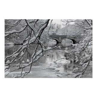 Arch Bridge over Frozen River in Winter Poster