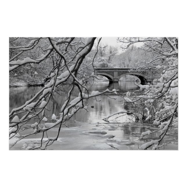 Arch Bridge over Frozen River in Winter Poster (Front)