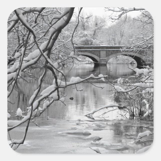 Arch Bridge over Frozen River in Winter Square Sticker (Front)